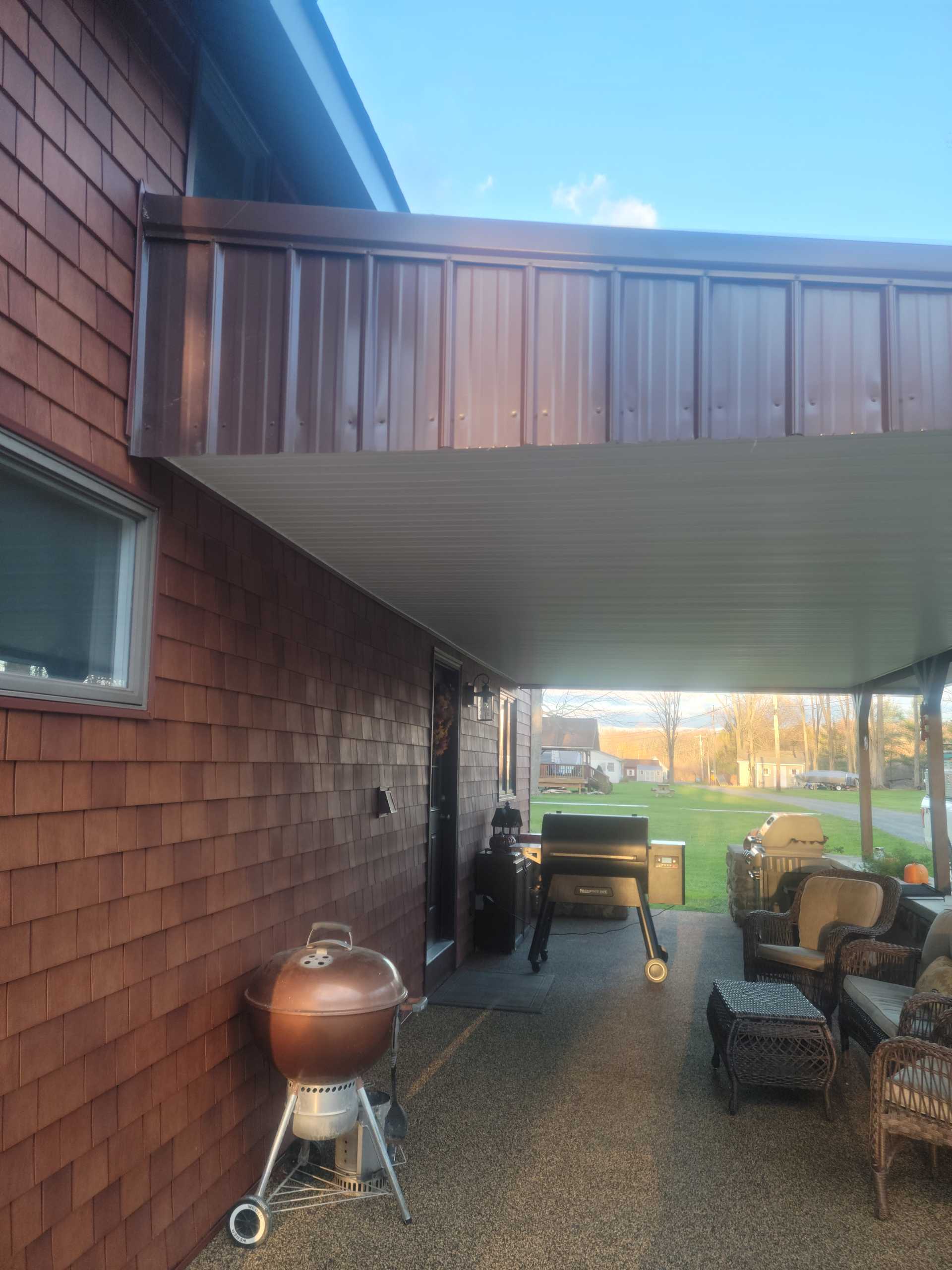 Gray house in wooded area